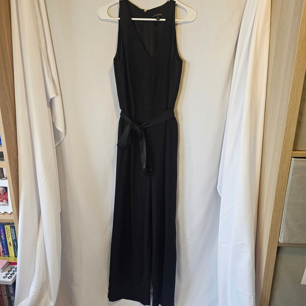 Banana Republic Womens Black Sleeveless V-Neck Wide Leg Belted Jumpsuit Size 6